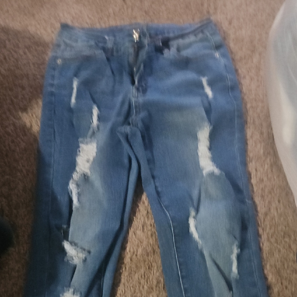 Casual Blue Distressed Boyfriend Jeans